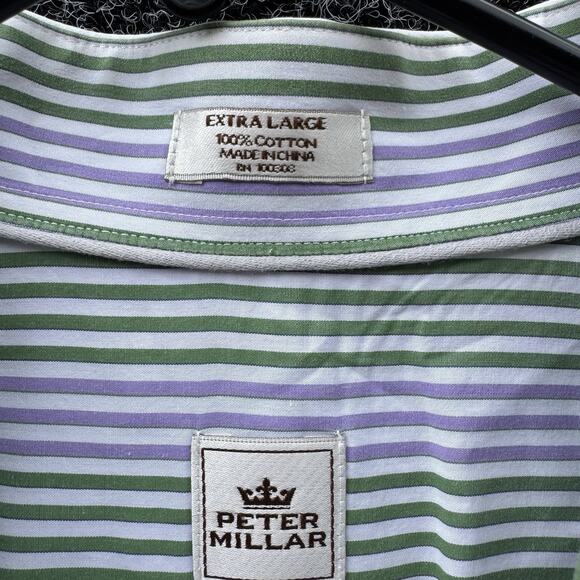 Peter Millar Mens Purple Green White Striped Long Sleeve Dress Shirt XL - Picture 3 of 6